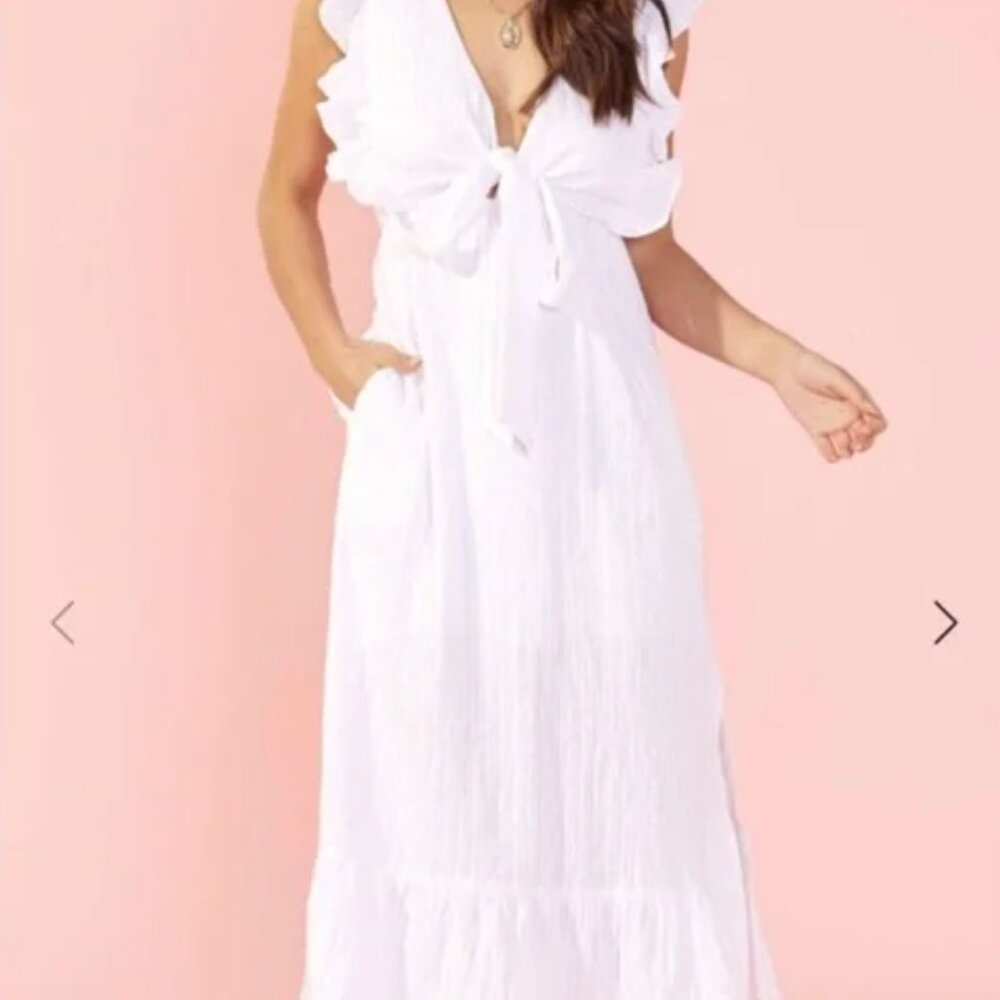 MINKPINK White Giselle Reversible Cotton Blend Midi Dress Small